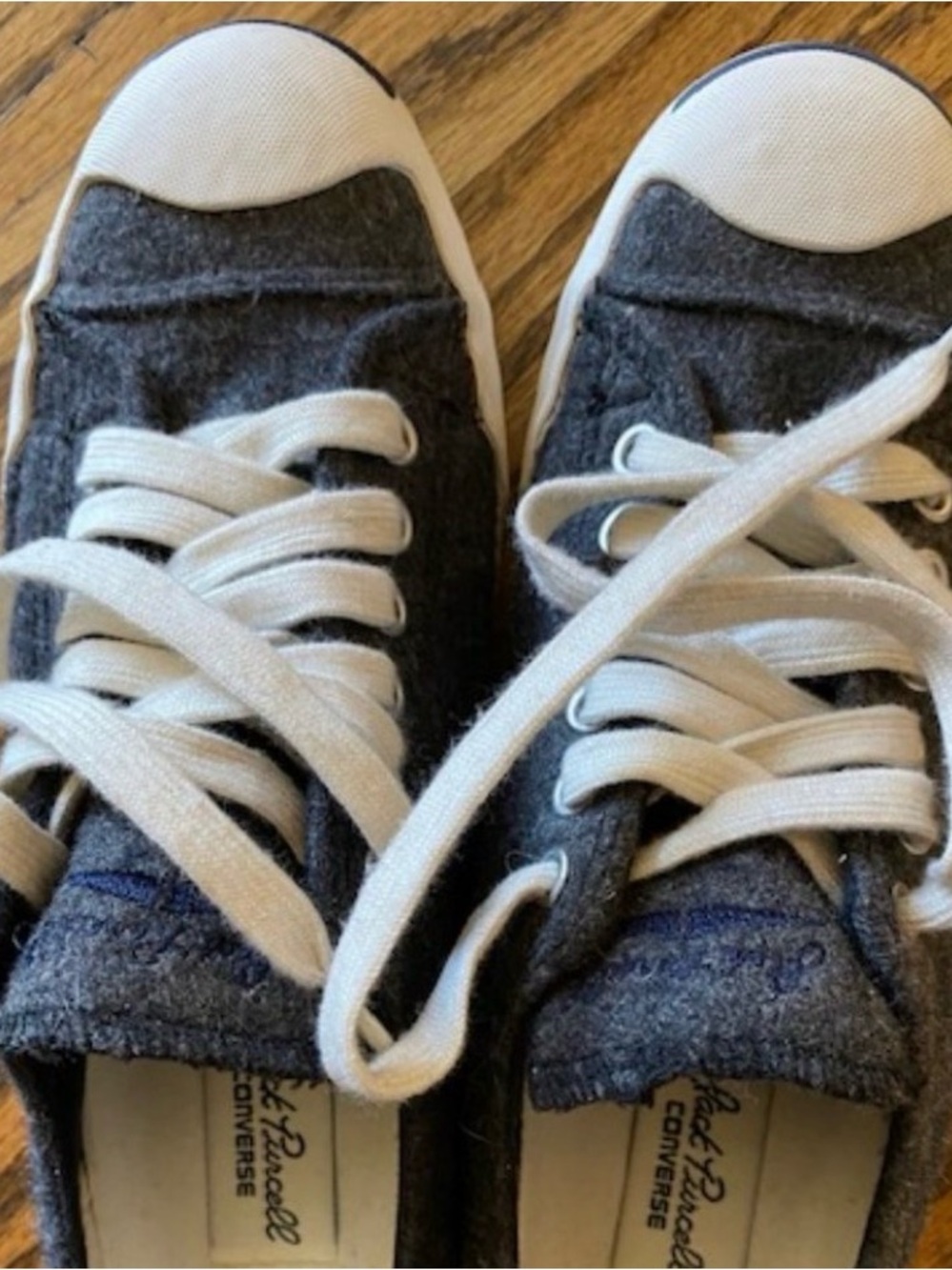 Converse Jack Purcell Low-Top Sneakers in Charcoal Gray wool 
Women 7.5 men 5.5